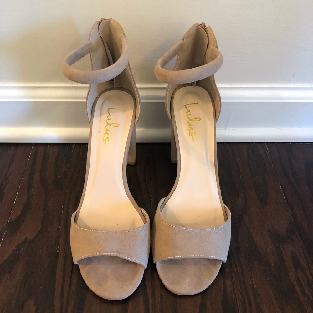Lulu’s SIDECAR CUTIE TAUPE SUEDE ANKLE STRAP HEELS